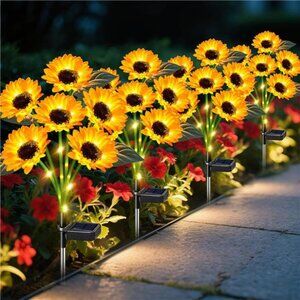 Sunflower Solar Lights Outdoor Decor, 4 Pack Solar Garden Decor 24 Waterproof